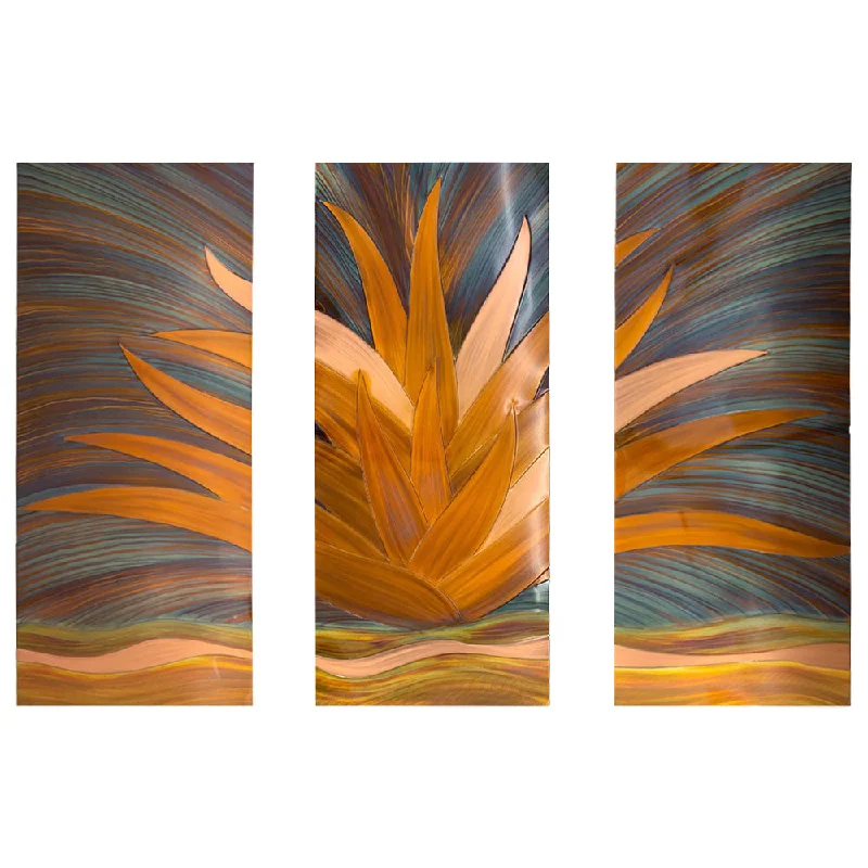 Track lighting with clear glass shadesAgave Triptych by Greg Gowen 68"x44"