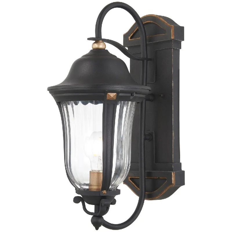 Dimmable Industrial Lighting for Ambiance ControlPeale Street 17 in. Outdoor Wall Lantern Black & Gold Finish Dimmable Industrial Lighting for Ambiance ControlPeale Street 17 in. Outdoor Wall Lantern Black & Gold Finish