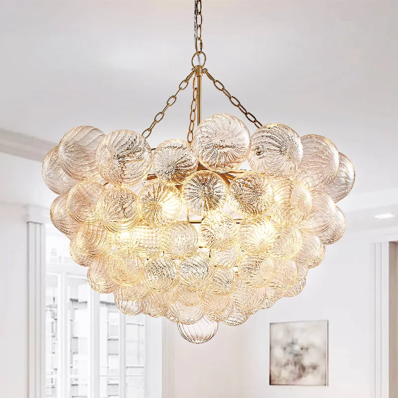 Chandeliers with Metal Frames in Black FinishChandeliers with Metal Frames in Black FinishTalia Style Bubbles Chandelier Ribbed Clear Glass Ball D32" X H24" Chandeliers with Metal Frames in Black FinishChandeliers with Metal Frames in Black FinishTalia Style Bubbles Chandelier Ribbed Clear Glass Ball D32" X H24"