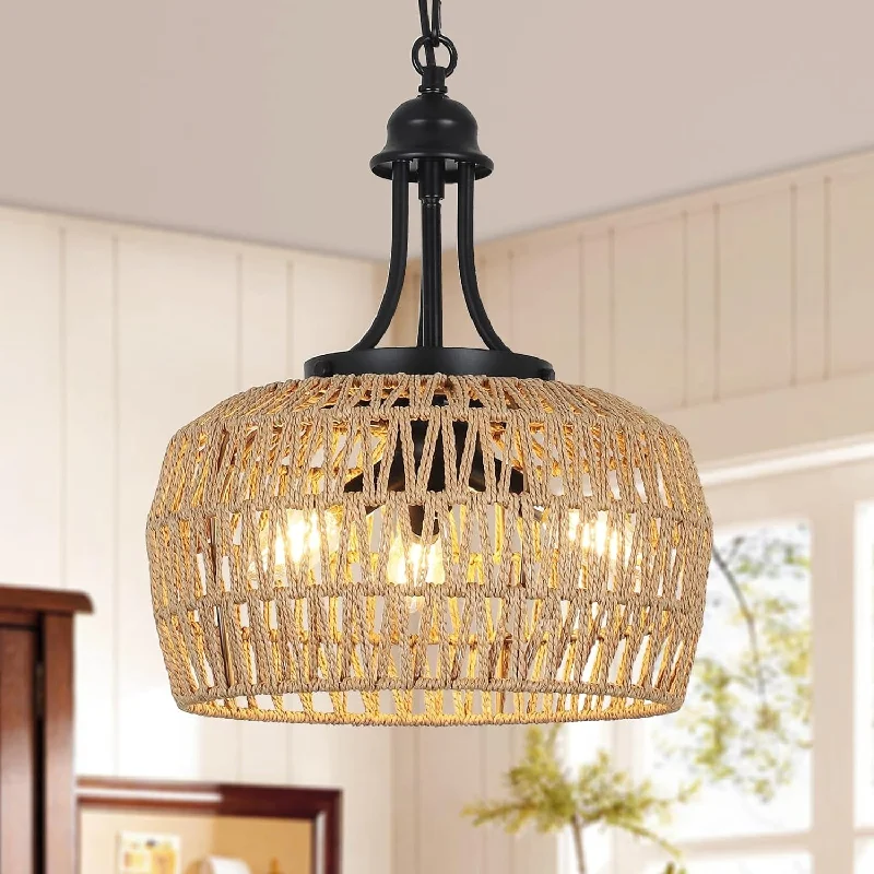 Oversized Chandeliers as a Statement Piece in Living RoomsOversized Chandeliers as a Statement Piece in Living RoomsFarmhouse Chandelier for Dining Room, 3-Light Rattan Chandelier Light Fixture Ceiling Hanging with Woven Lampshade