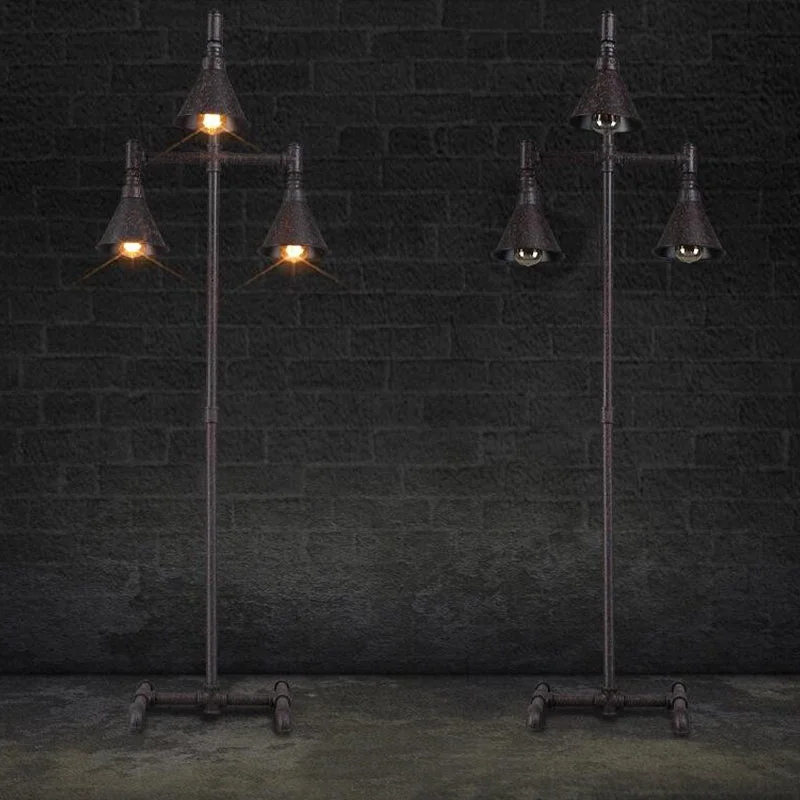 industrial style table lamps with exposed bulbs for loft apartmentsindustrial style table lamps with exposed bulbs for loft apartmentsAntique-Style Iron Floor Lamp with 3 Lights, Dark Rust Conical Shade and Elegant Pipe Design