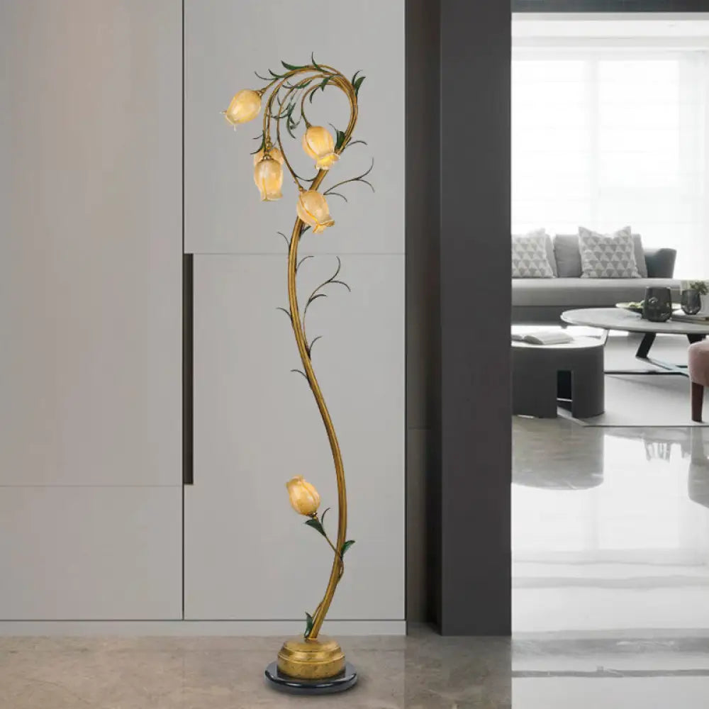 glass table lamps with a frosted surface for soft light diffusionglass table lamps with a frosted surface for soft light diffusionBeige Glass Tree Floor Lamp: Rural Floral Bedroom Standing Light in Brass - 6 Lights