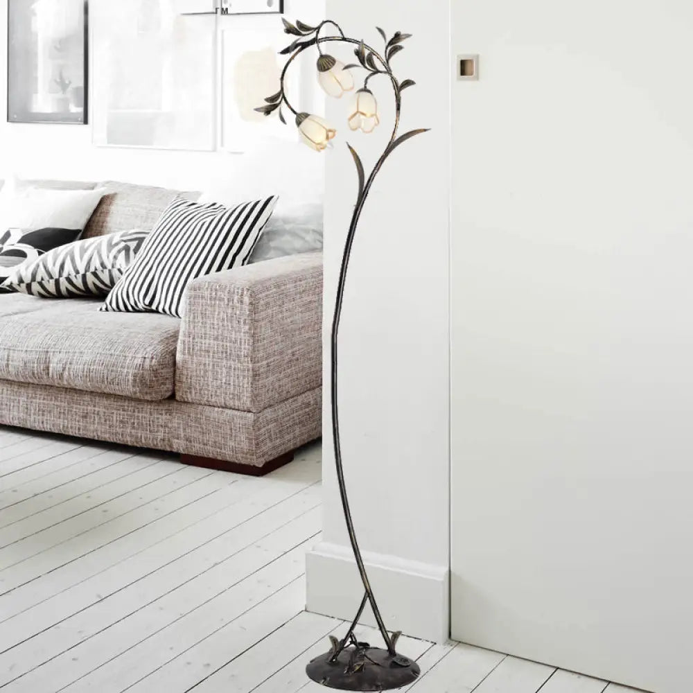 bohemian table lamps with colorful patterns for eclectic bedroomsbohemian table lamps with colorful patterns for eclectic bedroomsVintage Brass Floor Lamp with Rustic Milky Glass Blossom Design - 3 Lights for Living Room