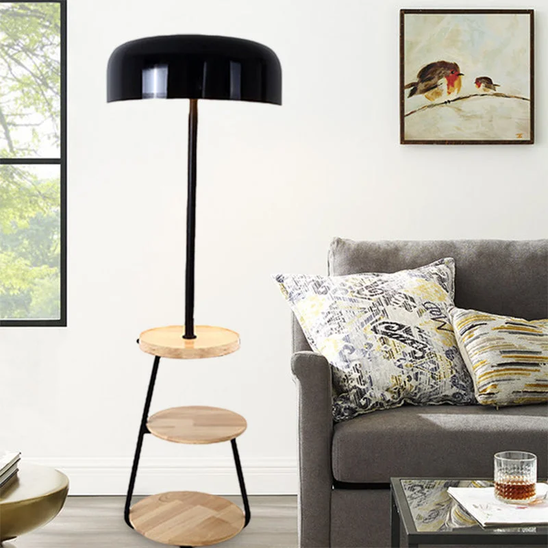 leather table lamps with a distressed texture for a rugged charmleather table lamps with a distressed texture for a rugged charmModern Black Metal Floor Lamp with Wood Shelves - 2 Bulb Bowl Shade Light"