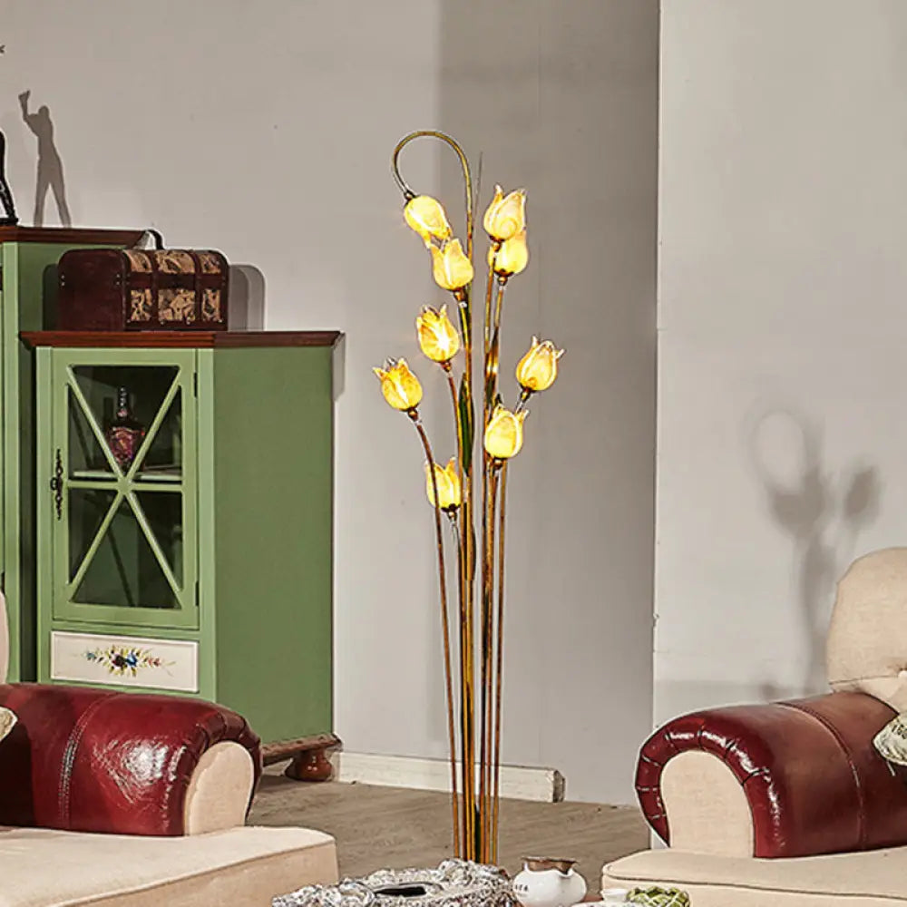 bohemian table lamps with colorful patterns for eclectic bedroomsbohemian table lamps with colorful patterns for eclectic bedroomsTraditional Beige Glass Floor Lamp with 9 Lights - Flower Living Room Stand-Up Lamp in Brass