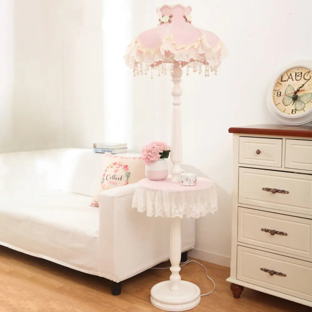 fabric table lamps with a linen shade for a relaxed and breathable lookfabric table lamps with a linen shade for a relaxed and breathable lookPink-White Fringe Dress Girl's Bedroom Floor Lamp with Table - Kids Style Standing Light